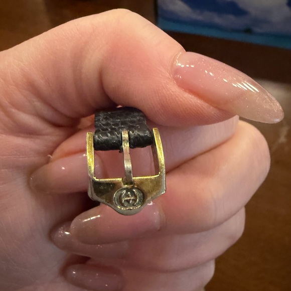 Gucci Gold Tone Square Black Dial Leather Strap Watch - Picture 6 of 6